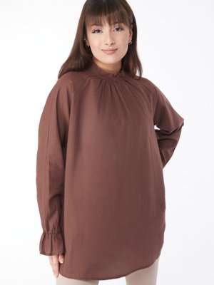 Düz Hakim Yaka Kahve Tunik Düz Hakim Yaka Kahve Tunik