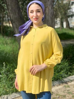 Sarı Kolu Lastikli Tensel Tunik