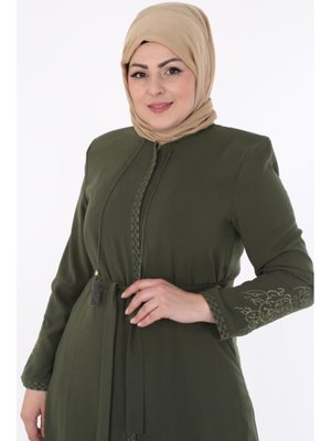 Haki Kolları Nakışlı Medine İpeği Ferace