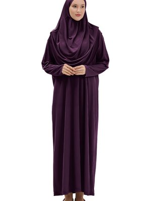 Tek Parça Namaz Elbisesi Boydan Giymeli Mürdüm