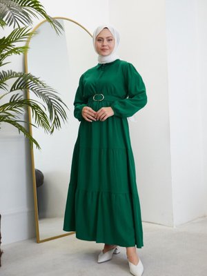 Zümrüt Yeşili Gizli Patlı Elbise