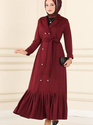 Bordo Kruvaze Yaka Elbise Bordo Kruvaze Yaka Elbise