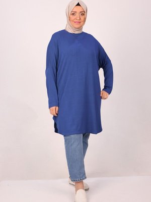 İndigo Büyük Beden Basic Penye Tunik