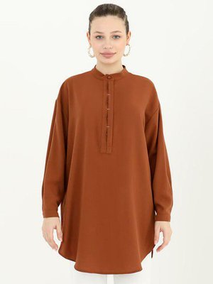 Kahve Yarı Düğmeli Tunik Kahve Yarı Düğmeli Tunik