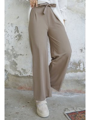 Bej Beli Kuşaklı Bol Scuba Pantolon Bej Beli Kuşaklı Bol Scuba Pantolon