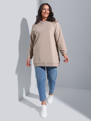 Büyük Beden Basic Sweatshirt Tas Rengi