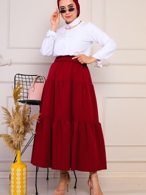 Beli Lastikli Etek Bordo Beli Lastikli Etek Bordo
