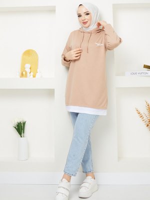 Bej Kapüşonlu Sweatshirt