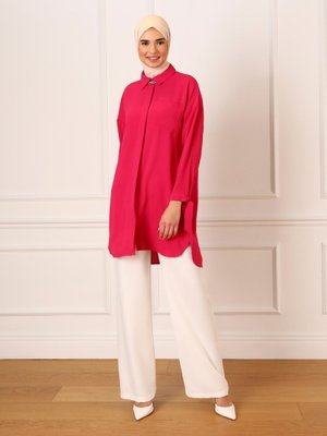 Fuşya Bağlama Detaylı Arkası Uzun Tunik