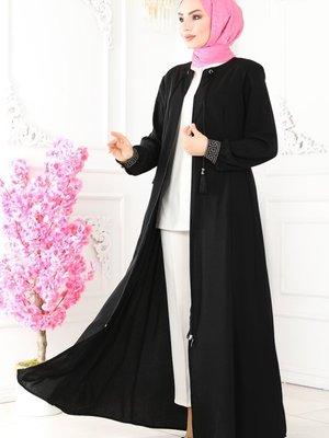 Siyah Püsküllü Medine İpeği Ferace Siyah Püsküllü Medine İpeği Ferace