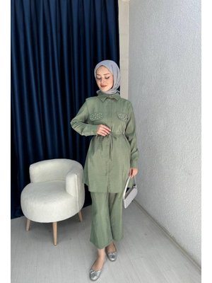 Yeşil Cep Kapağı Taş Detaylı İkili Takım