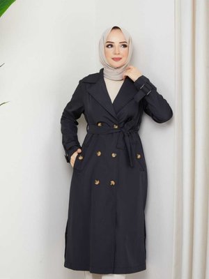 Uzun Kruveze Yaka Mevsimlik Trençkot Uzun Kruveze Yaka Mevsimlik Trençkot