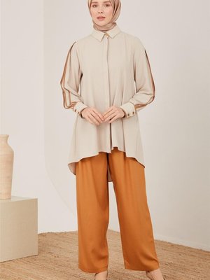 Kemeri Piliseli Bol Viskon Pantolon Çikolata