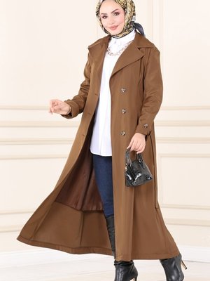 Kahve Önden Düğmeli Basic Trençkot Kahve Önden Düğmeli Basic Trençkot