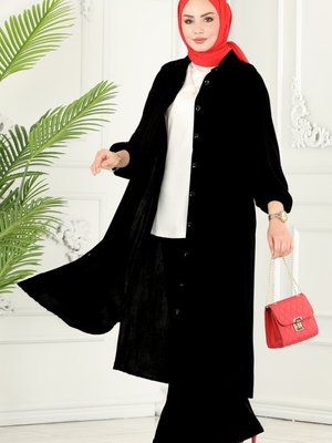 Siyah Cep Detaylı Viskon Takım