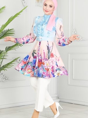 Mavi Sual Fırfır Detaylı Tunik Mavi Sual Fırfır Detaylı Tunik