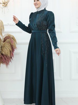 Armağan Saten Abiye Elbise Zümrüt