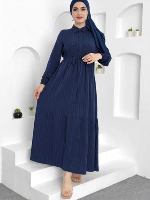 Biyeli Yaka Gömlek Elbise