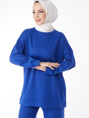 Saks Koları Taslı Eşofman Takımı Saks Koları Taslı Eşofman Takımı