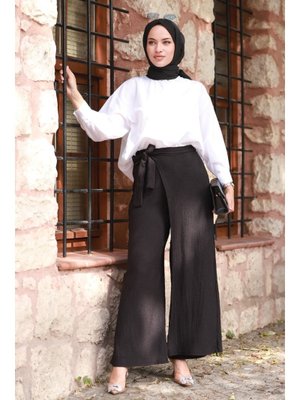 Siyah Lona Beli Lastikli Pantolon