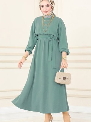 Koyu Mint Beli Lastikli Aerobin Elbise