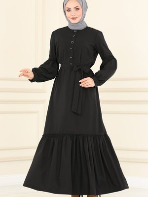 Siyah Eteği Katlı Elbise