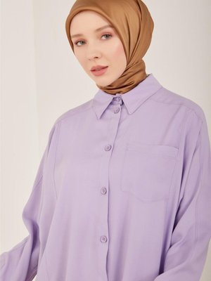 Bedeni Kup Detaylı Oversize Gömlek Lavanta