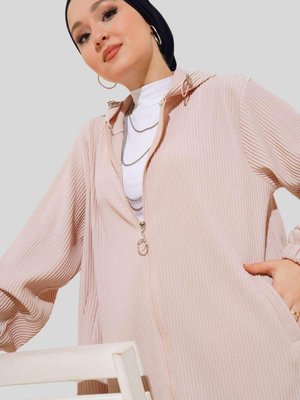 Bej Önü Fermuarlı Fitilli Bomber Mont Bej Önü Fermuarlı Fitilli Bomber Mont