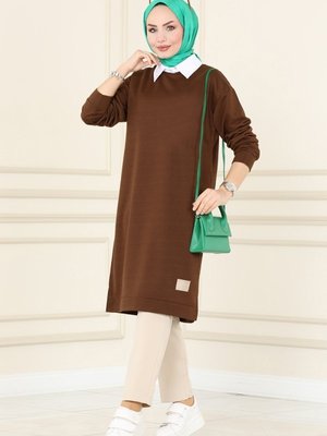 Kahve Arma Detaylı Basic Tunik Kahve Arma Detaylı Basic Tunik