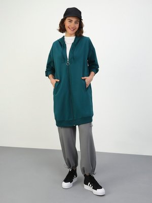 Fermuarlı Kapüşonlu Sweatshirt Zümrüt Yeşili