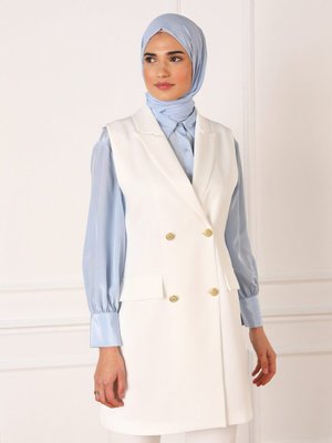 Düğme Detaylı Şık Yelek Off White