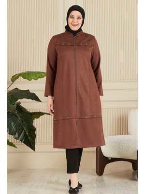 Kahverengi Giyim Büyük Beden Kuş Gözü Skuba Kap Pardesü Kahverengi Giyim Büyük Beden Kuş Gözü Skuba Kap Pardesü