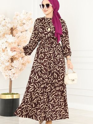 Kahve Damla Desen Helen Elbise