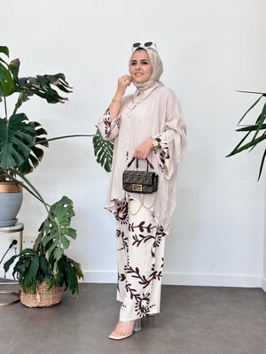 Pamuk Viskon Kolyeli Kimona Takım Bej Pamuk Viskon Kolyeli Kimona Takım Bej