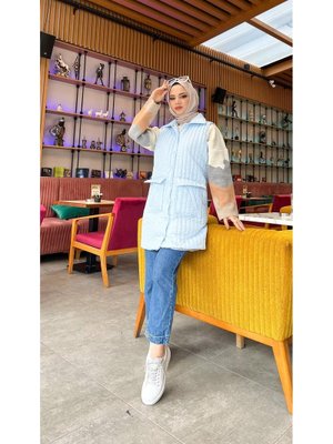 Buz Mavisi Ahenk Kapitone Cepli Kolsuz Yelek