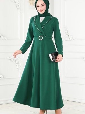 Zümrüt Kruvaze Yaka Elbise