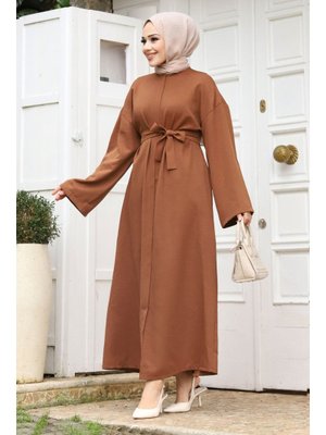 Kahverengi Yarasa Kol Beli Kuşaklı Ferace