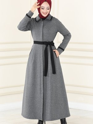 Gri & Siyah Kemerli Kışlık Ferace Gri & Siyah Kemerli Kışlık Ferace