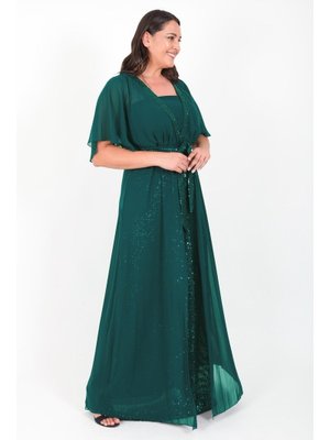 Büyük Beden Zümrüt Uzun Abiye Elbise