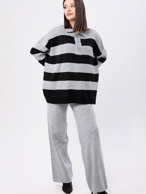 Grı Çizgili Triko Takım