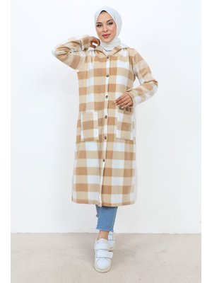 Bej Ekose Desenli Cepli Polar Kap