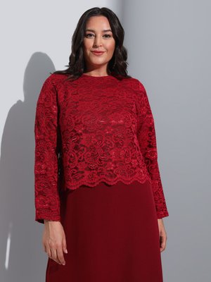 Bordo Dantelli Büyük Beden Abiye Elbise
