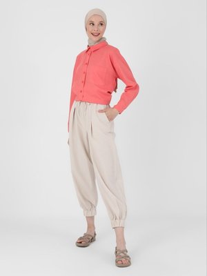 Keten Görünümlü Jogger Pantolon Bej Keten Görünümlü Jogger Pantolon Bej