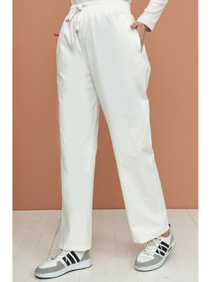 Ekru Beli Lastikli Kot Pantolon