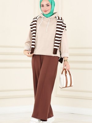 Kahve Dikiş Detaylı Pantolon Kahve Dikiş Detaylı Pantolon