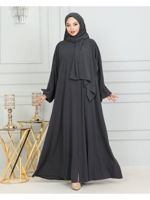 Kendinden Şallı Sade Abaya Yarasa Medine İpeği Kendinden Şallı Sade Abaya Yarasa Medine İpeği