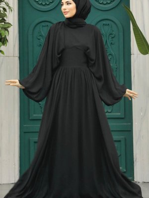 Balon Kol Siyah Abiye Elbise Balon Kol Siyah Abiye Elbise