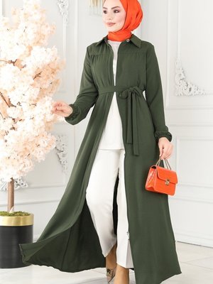 Haki Gizli Fermuarlı Mevsimlik Ferace