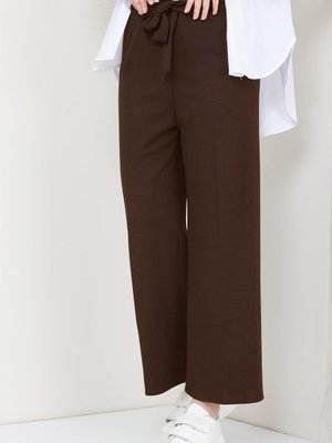 Kuşaklı Bol Paça Kumaş Pantolon Kahverengi Kuşaklı Bol Paça Kumaş Pantolon Kahverengi