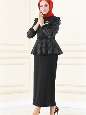 Antrasit & Siyah Kazayağı Desenli Etekli Takım Antrasit & Siyah Kazayağı Desenli Etekli Takım